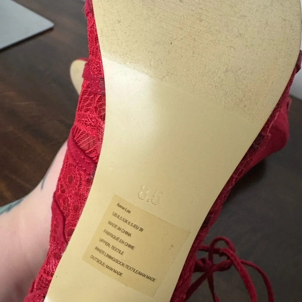 JustFab Red Lace Up Stiletto Heels, US Size 8.5